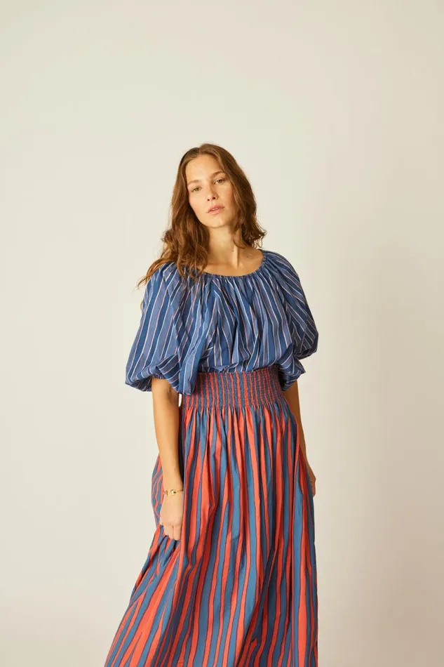Bottoms Shop Natalie Martin BELLA SKIRT Batik Stripe Blood Orange