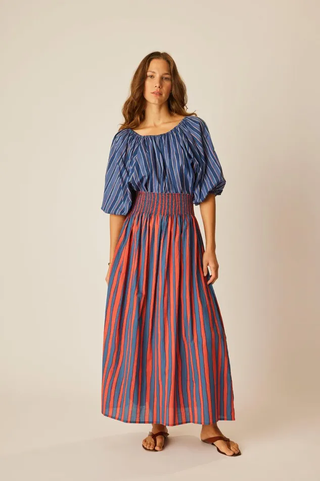 Bottoms Shop Natalie Martin BELLA SKIRT Batik Stripe Blood Orange