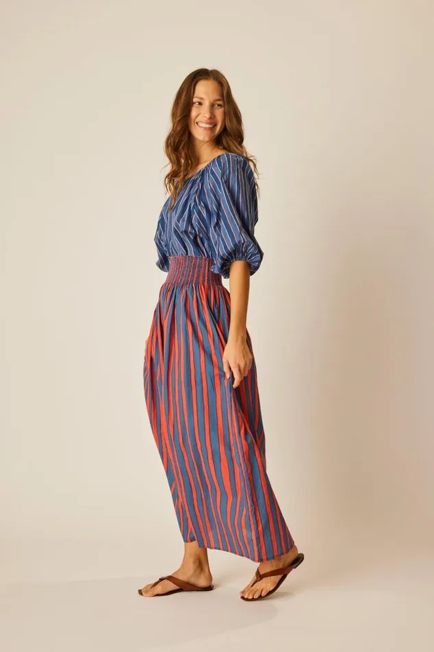 Bottoms Shop Natalie Martin BELLA SKIRT Batik Stripe Blood Orange