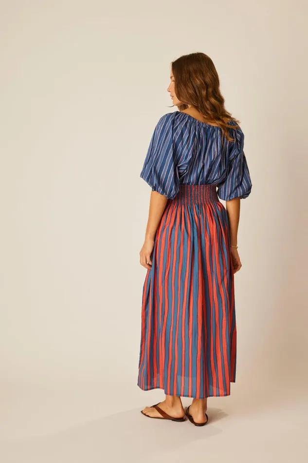 Bottoms Shop Natalie Martin BELLA SKIRT Batik Stripe Blood Orange
