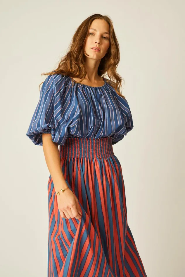 Bottoms Shop Natalie Martin BELLA SKIRT Batik Stripe Blood Orange