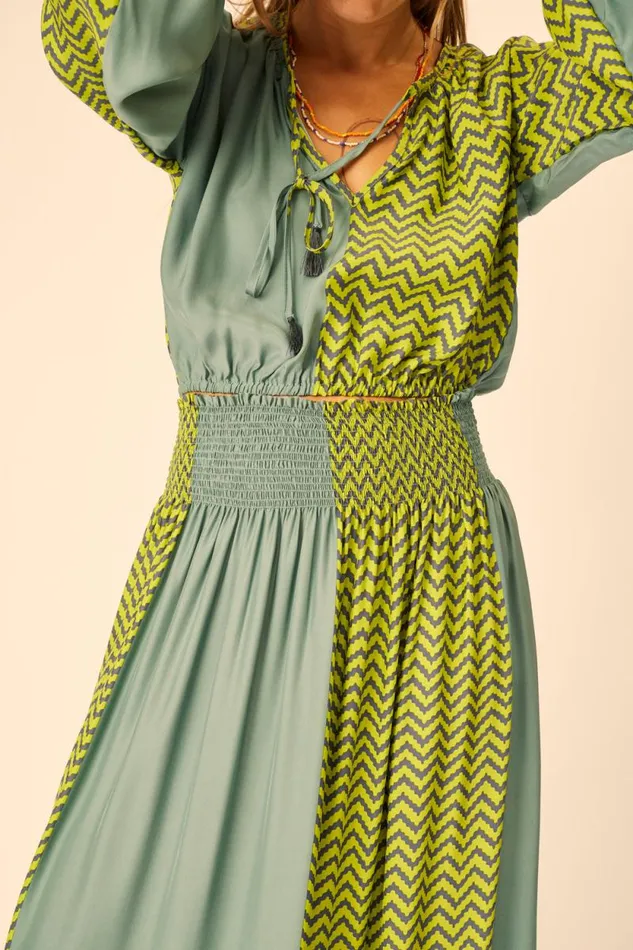 Bottoms Shop Natalie Martin BELLA SKIRT Block Zigzag Lime