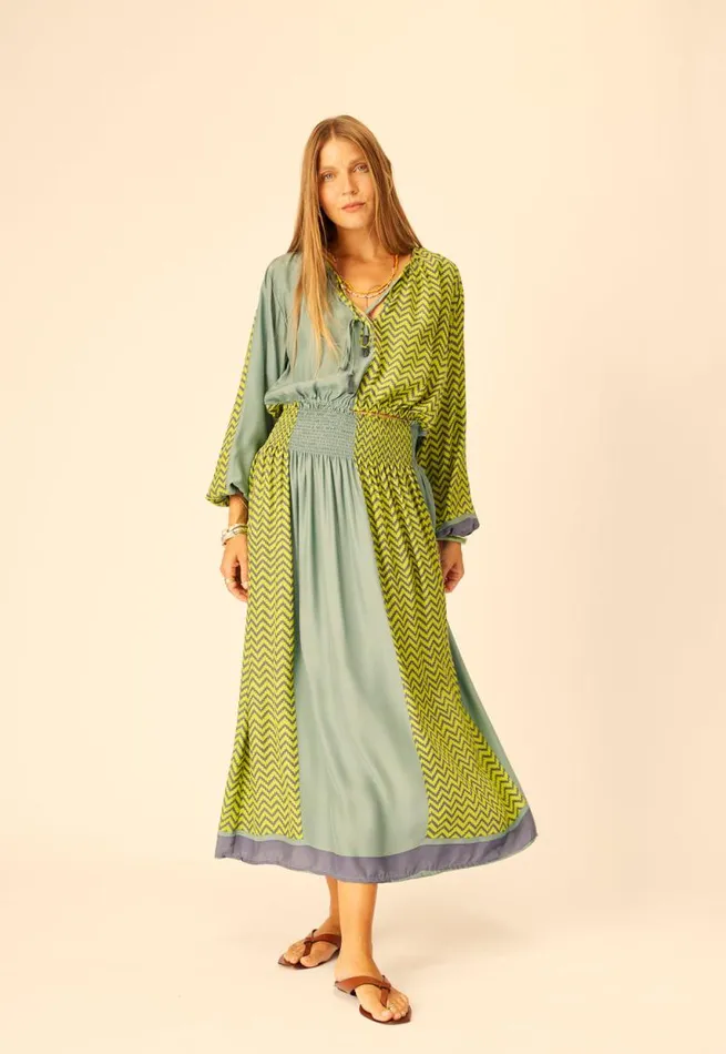 Bottoms Shop Natalie Martin BELLA SKIRT Block Zigzag Lime