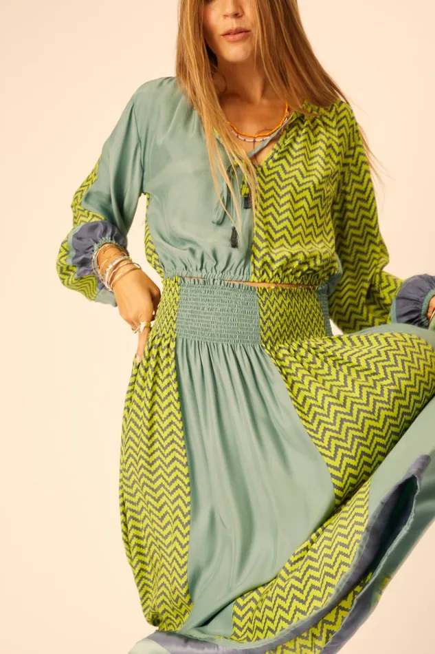 Bottoms Shop Natalie Martin BELLA SKIRT Block Zigzag Lime