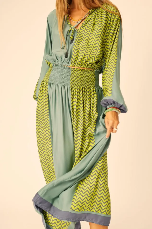 Bottoms Shop Natalie Martin BELLA SKIRT Block Zigzag Lime