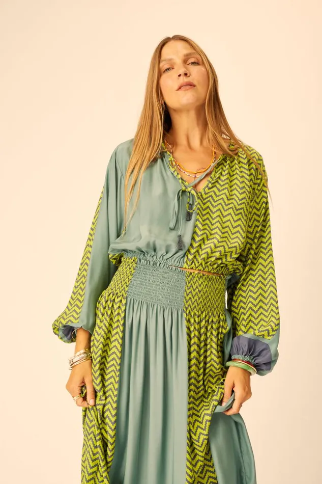 Bottoms Shop Natalie Martin BELLA SKIRT Block Zigzag Lime