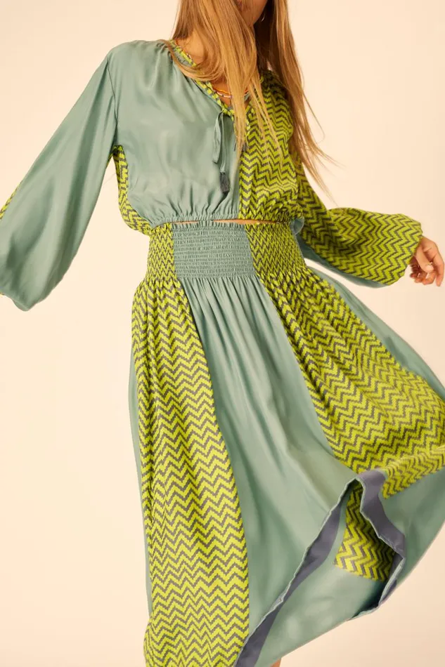 Bottoms Shop Natalie Martin BELLA SKIRT Block Zigzag Lime