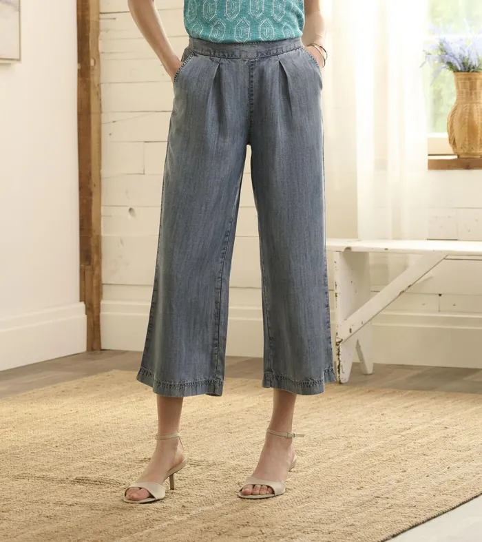 Bottoms Women Hatley Cropped Wide Leg Pants 8211 Blue Acid Rinse