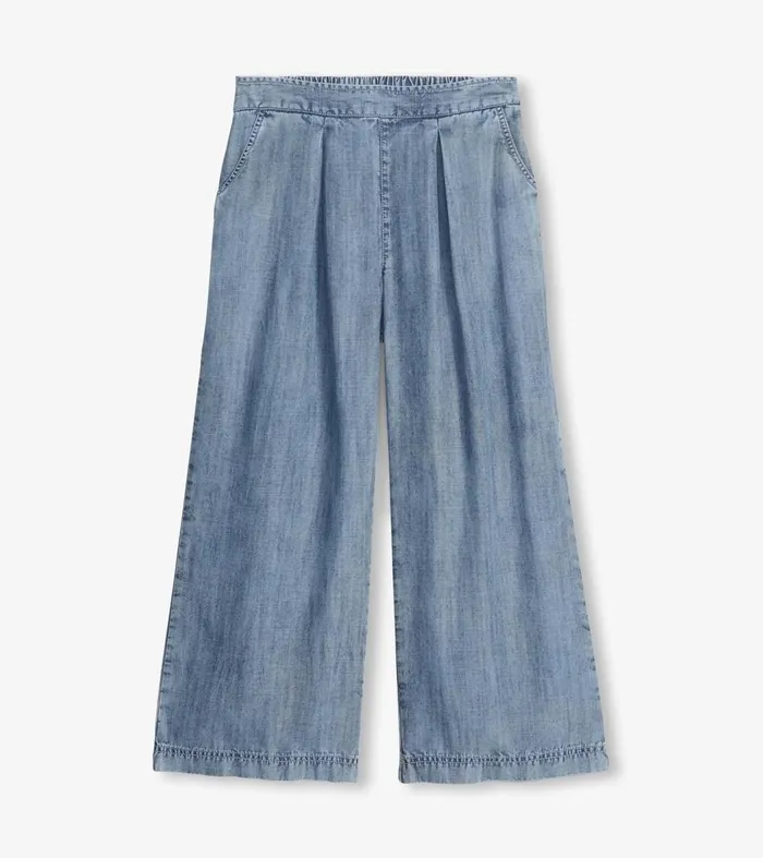 Bottoms Women Hatley Cropped Wide Leg Pants 8211 Blue Acid Rinse