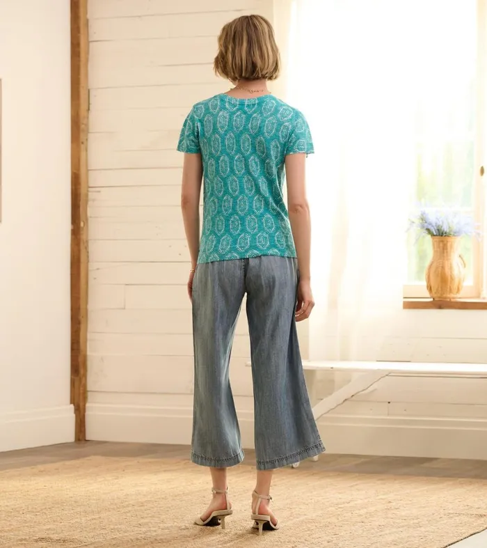 Bottoms Women Hatley Cropped Wide Leg Pants 8211 Blue Acid Rinse