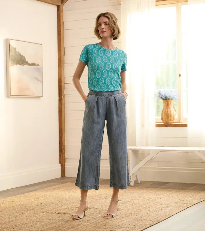 Bottoms Women Hatley Cropped Wide Leg Pants 8211 Blue Acid Rinse