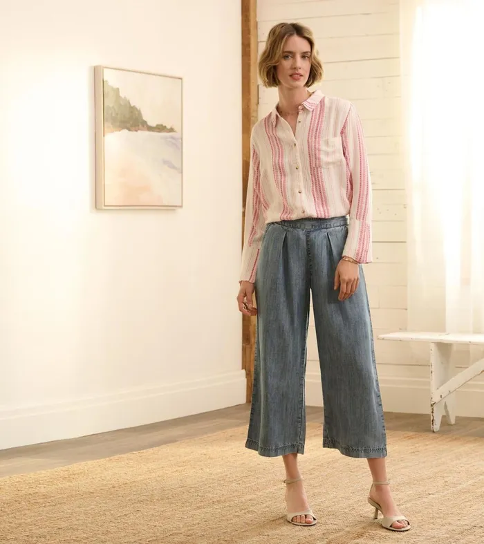 Bottoms Women Hatley Cropped Wide Leg Pants 8211 Blue Acid Rinse