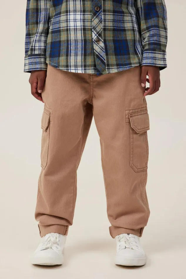 Boys 214 Pants and Jeans Cotton On Cargo Pant Taupy Brown