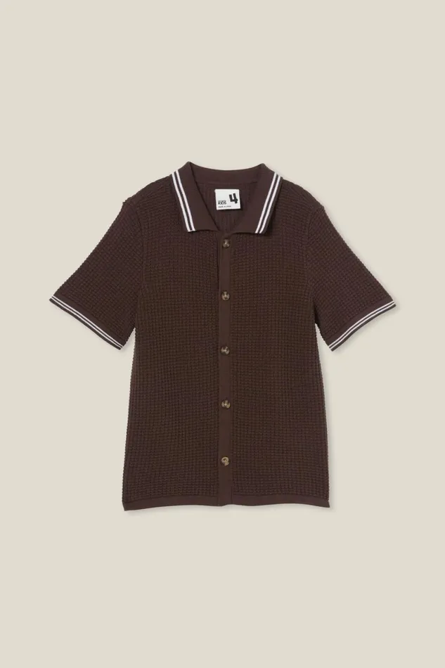 Boys 214 Shirts Cotton On Knitted Short Sleeve Shirt Hot Choccywaffle Knit