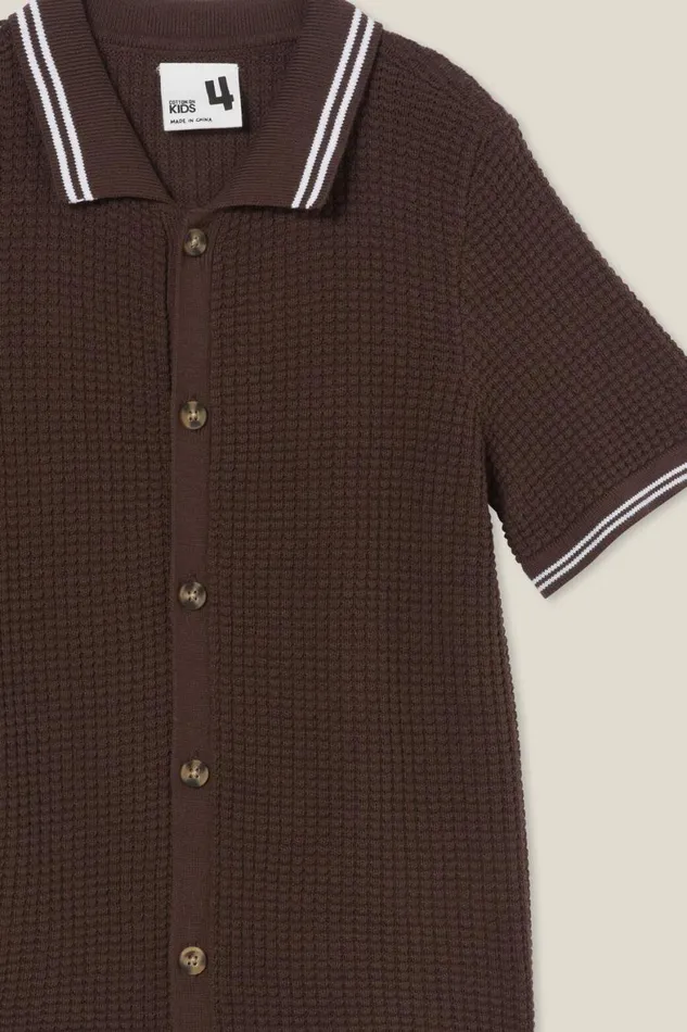 Boys 214 Shirts Cotton On Knitted Short Sleeve Shirt Hot Choccywaffle Knit