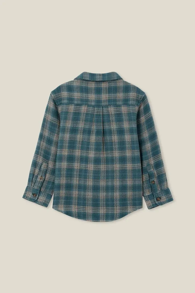 Boys 214 Shirts Cotton On Rugged Long Sleeve Shirt Turtle Greentaupy Brown Waffle Plaid