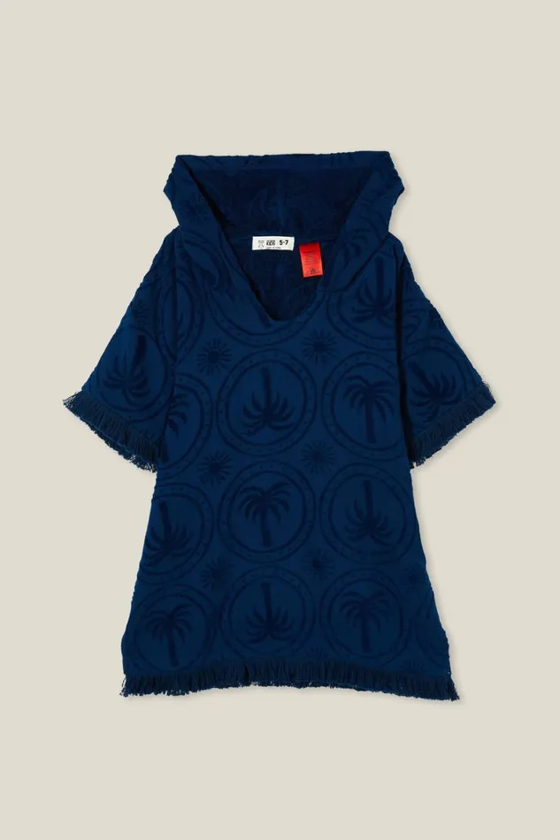 Boys 214 Swimwear Cotton On Short Sleeve Hooded Towel In The Navypalm Tree Tiles