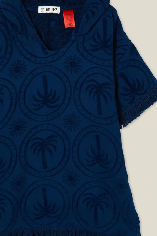 Boys 214 Swimwear Cotton On Short Sleeve Hooded Towel In The Navypalm Tree Tiles
