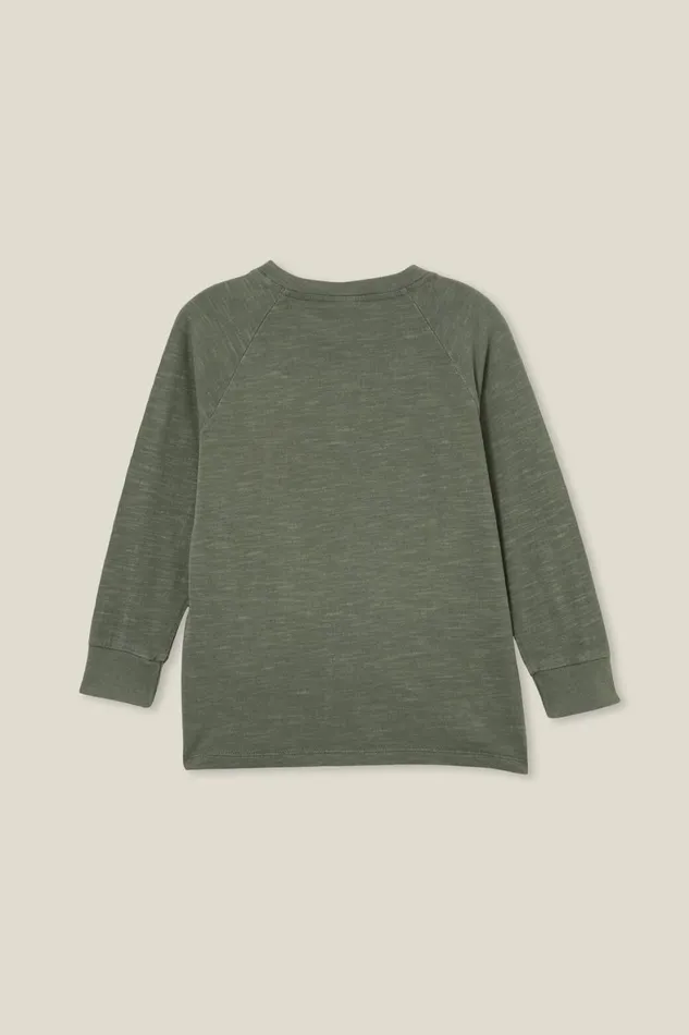 Boys 214 Tops and TShirts Cotton On Hayden Long Sleeve Henley Tee Swag Green Slub