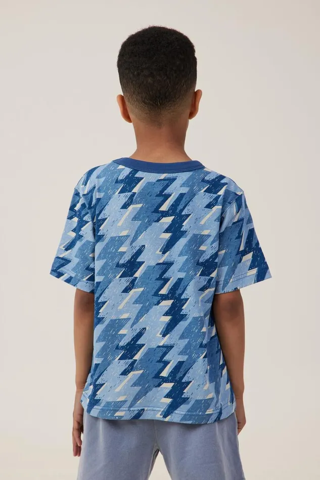 Boys 214 Tops and TShirts Cotton On Jonny Short Sleeve Print Tee Dusty Bluelightning Bolt Yardage