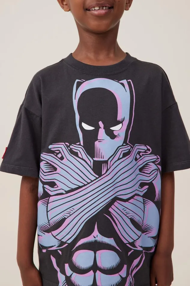 Boys 214 Tops and TShirts Cotton On License Drop Shoulder Short Sleeve Tee Lcn Mar Phantomblack Panther Face