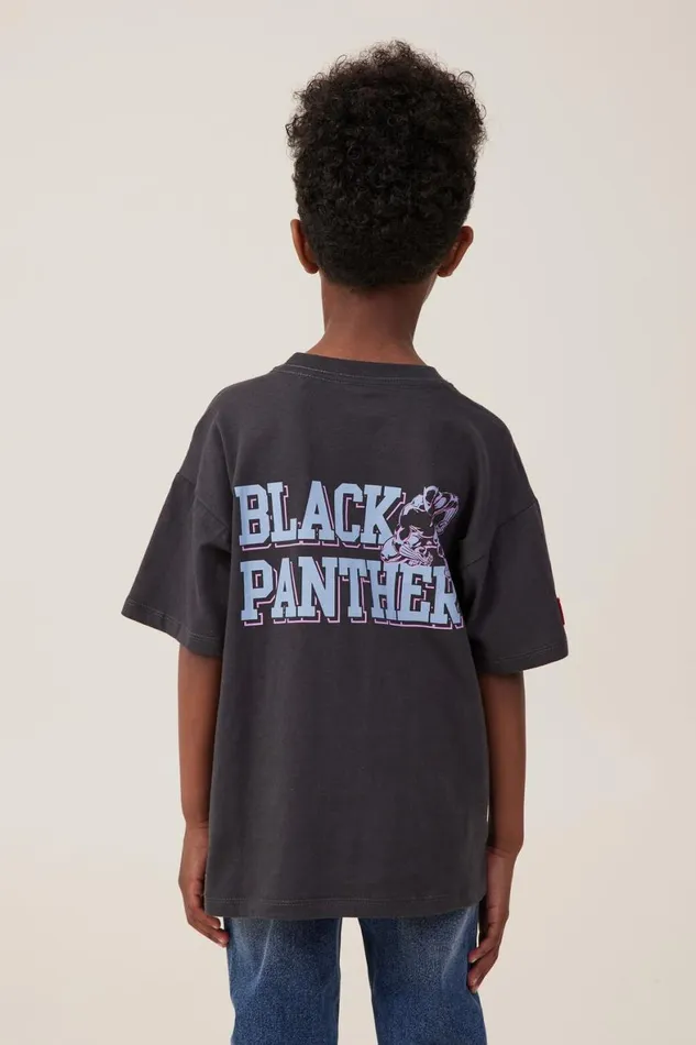 Boys 214 Tops and TShirts Cotton On License Drop Shoulder Short Sleeve Tee Lcn Mar Phantomblack Panther Face