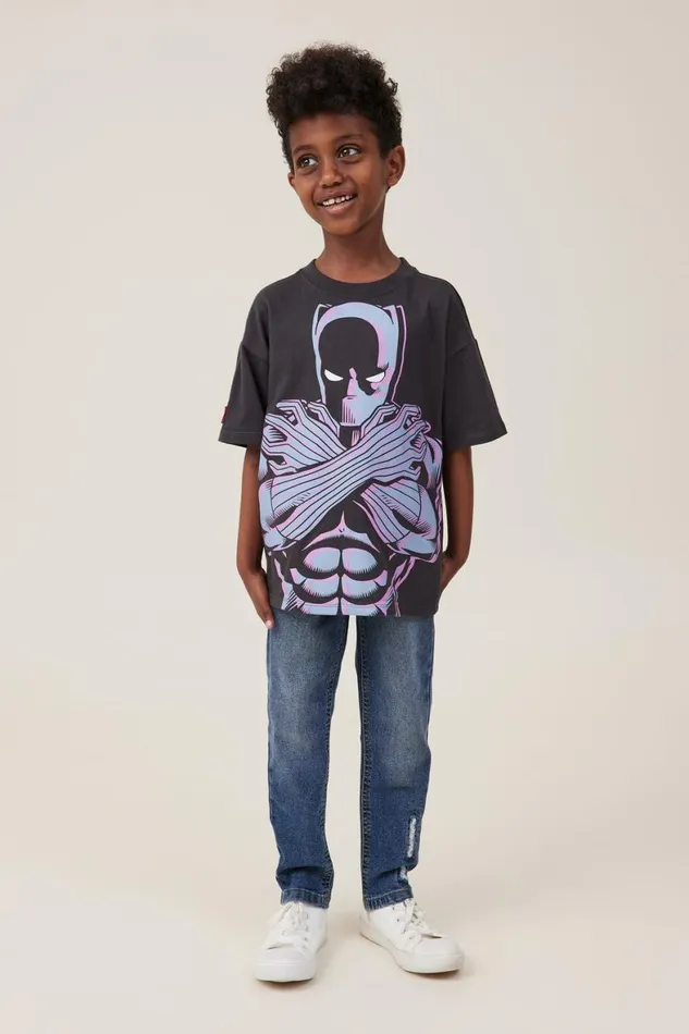 Boys 214 Tops and TShirts Cotton On License Drop Shoulder Short Sleeve Tee Lcn Mar Phantomblack Panther Face