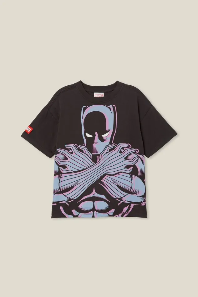 Boys 214 Tops and TShirts Cotton On License Drop Shoulder Short Sleeve Tee Lcn Mar Phantomblack Panther Face
