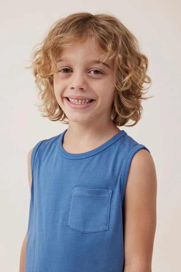 Boys 214 Tops and TShirts Cotton On The Essential Tank Petty Blue Wash