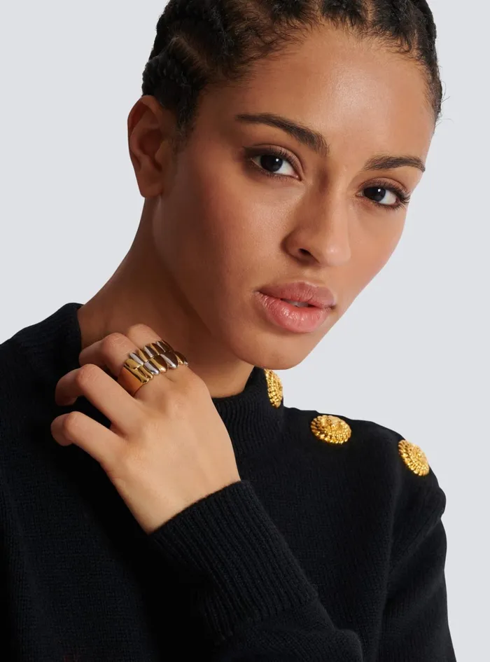 Brass Double Grillz Ring Gold Men Balmain Fashion Jewelry