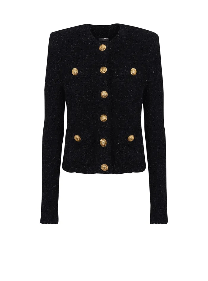 Buttons Tweed Jacket Black Women Balmain Jackets And Blazers
