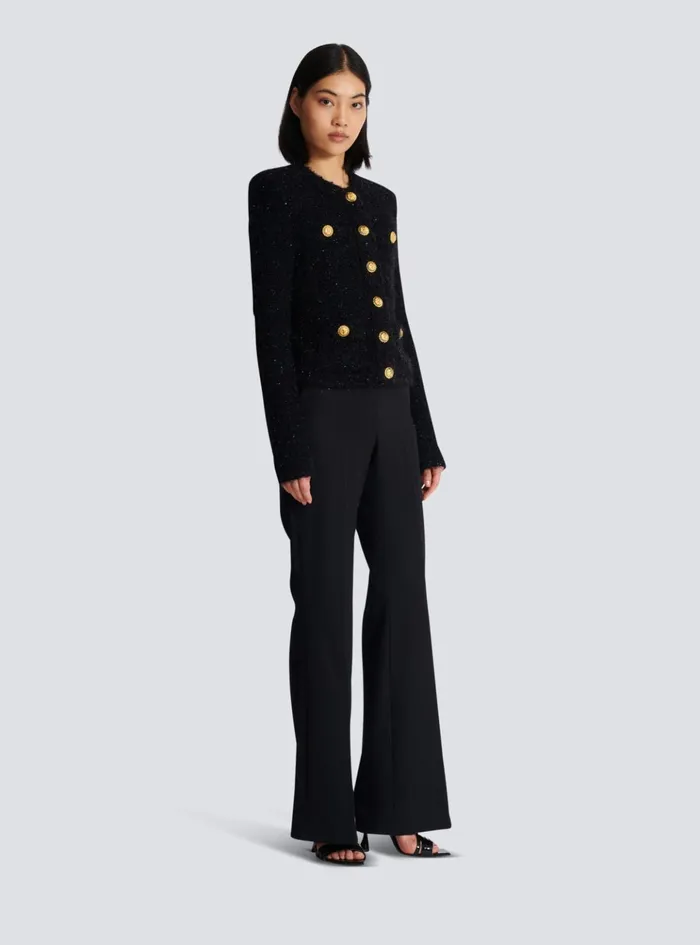 Buttons Tweed Jacket Black Women Balmain Jackets And Blazers