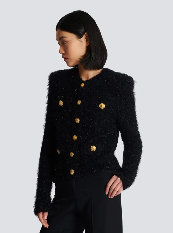 Buttons Tweed Jacket Black Women Balmain Jackets And Blazers