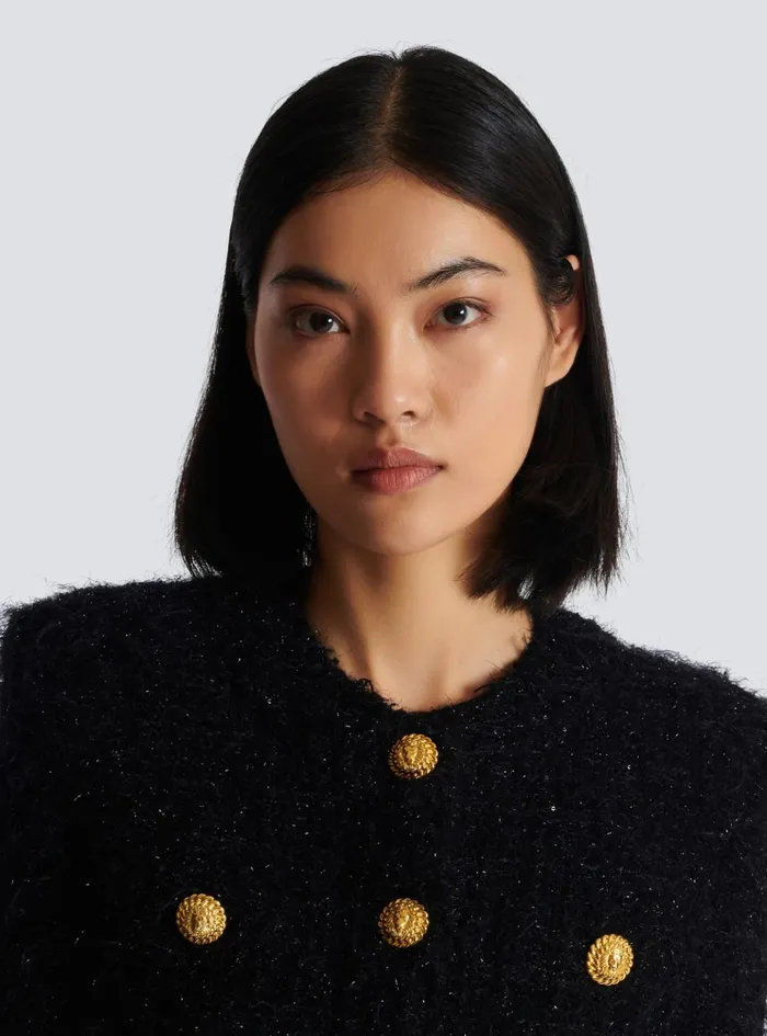 Buttons Tweed Jacket Black Women Balmain Jackets And Blazers