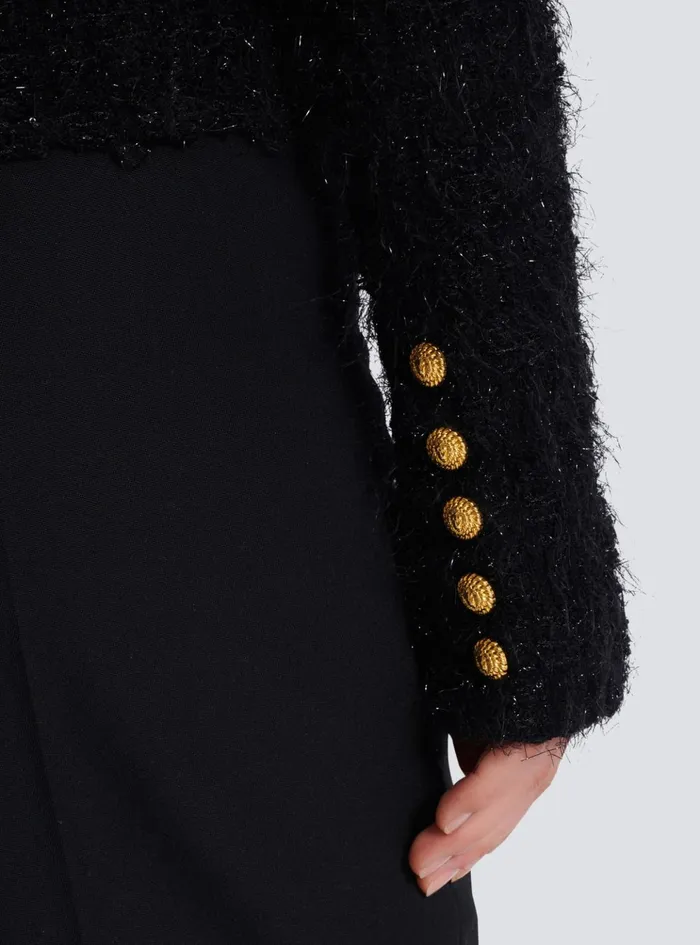 Buttons Tweed Jacket Black Women Balmain Jackets And Blazers