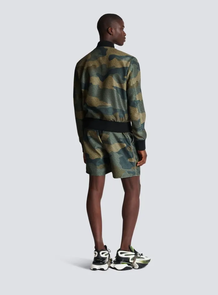 Camouflage Monogrammed Shantung Bomber Jacket Khaki Men Balmain Outerwear