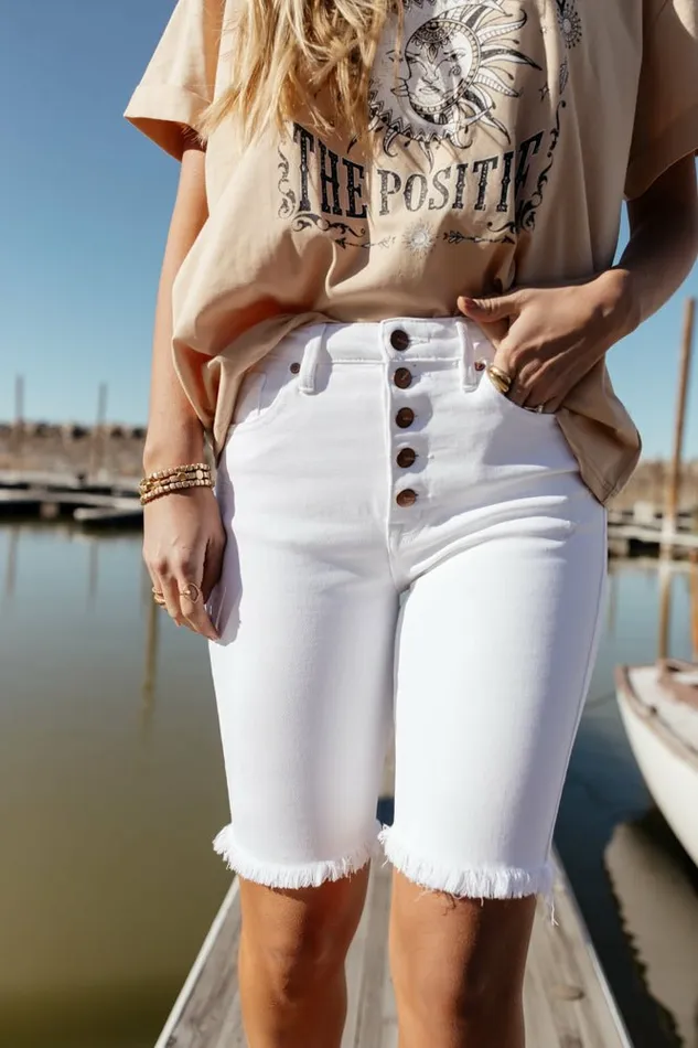 Carmen Button Fly Bermuda In White 8211 FINAL SALE White Women Bohme Shorts