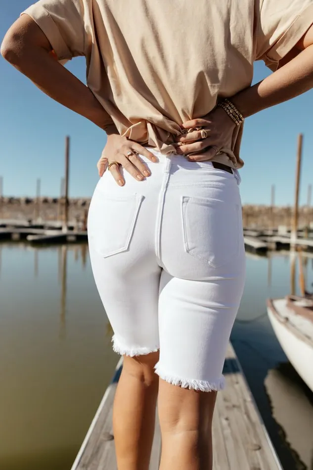 Carmen Button Fly Bermuda In White 8211 FINAL SALE White Women Bohme Shorts
