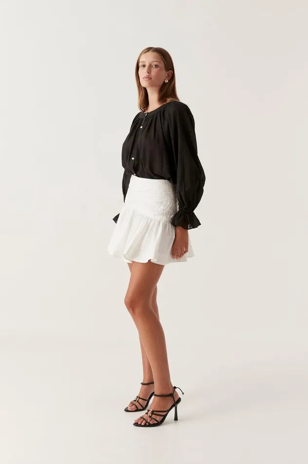 Carrie Ruched Mini Skirt Ivory Women Aje Skirts
