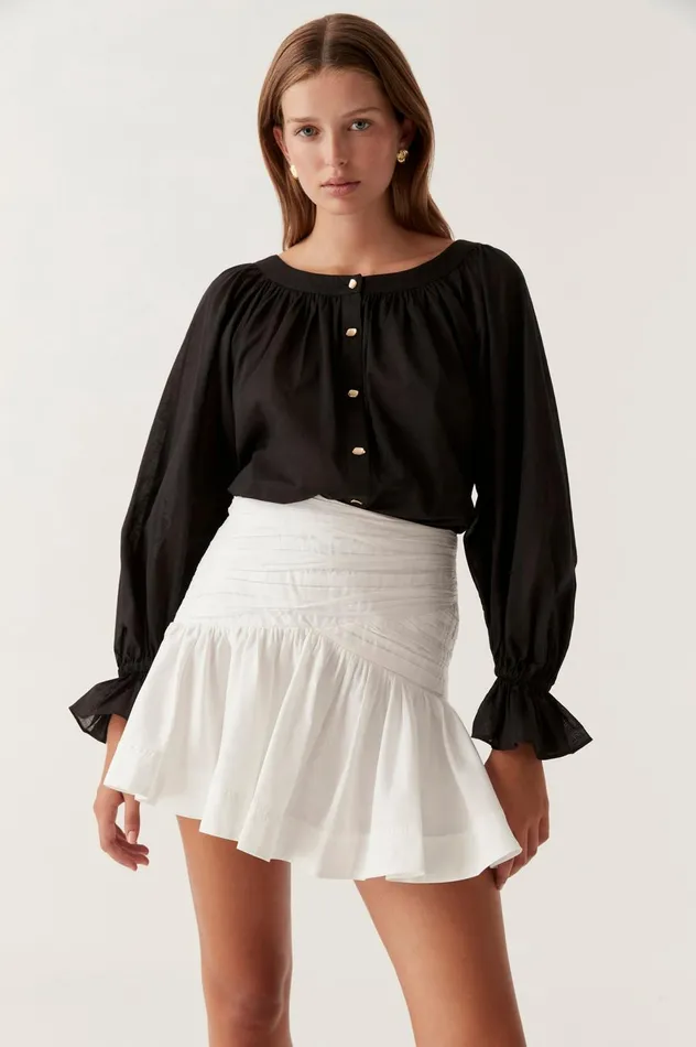 Carrie Ruched Mini Skirt Ivory Women Aje Skirts