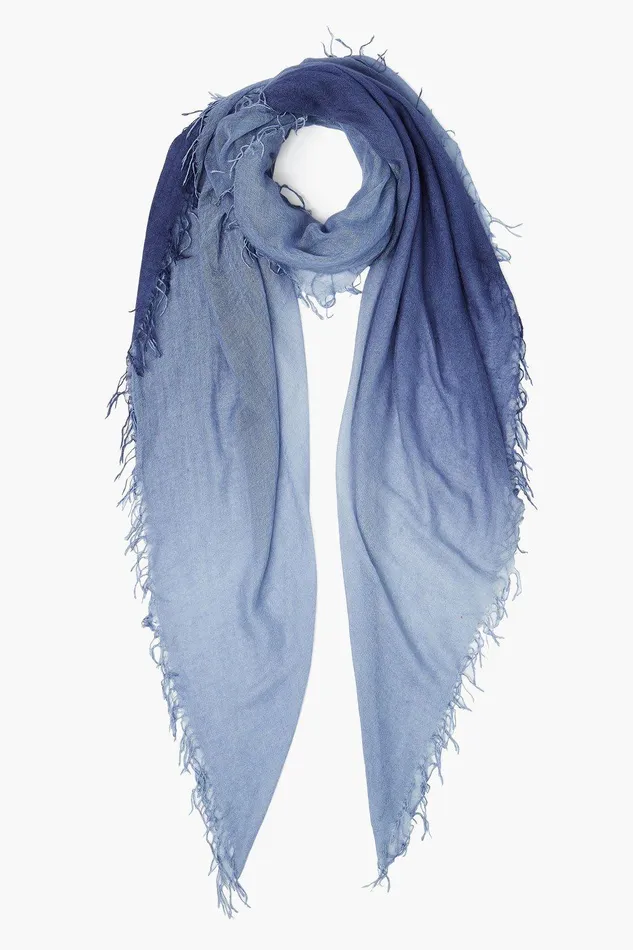 Cashmere And Silk Scarf Crown Blue Tempest Dip Dyed Women Chan Luu Scarves