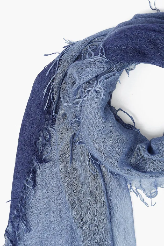 Cashmere And Silk Scarf Crown Blue Tempest Dip Dyed Women Chan Luu Scarves