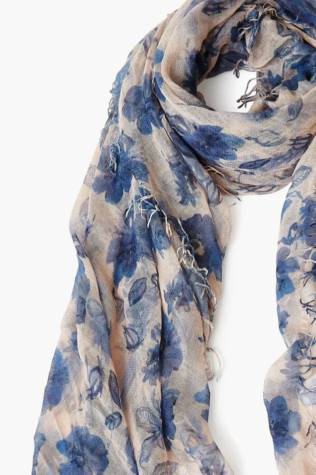 Cashmere And Silk Scarf Indigo Blue French Floral Women Chan Luu Scarves