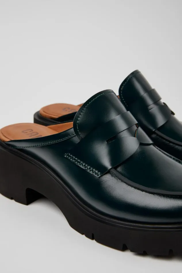 Casual Shoes Women Camper Milah Green Leather Clogs