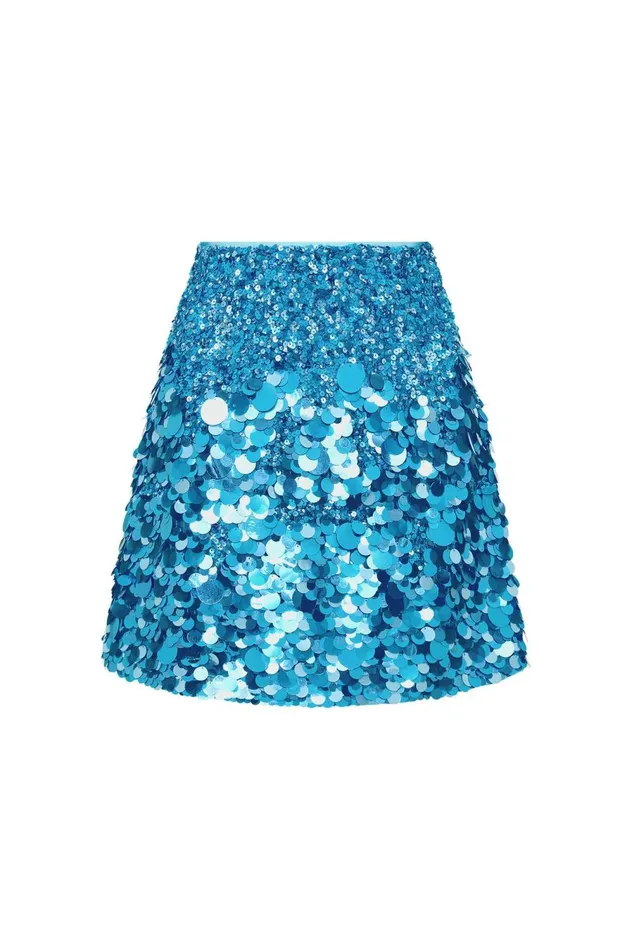 Cherie Sequin Mini Skirt Azure Blue Women Aje Skirts