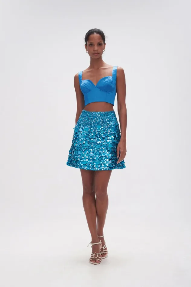 Cherie Sequin Mini Skirt Azure Blue Women Aje Skirts