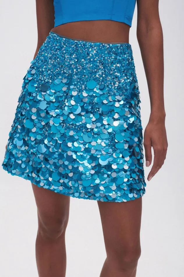 Cherie Sequin Mini Skirt Azure Blue Women Aje Skirts