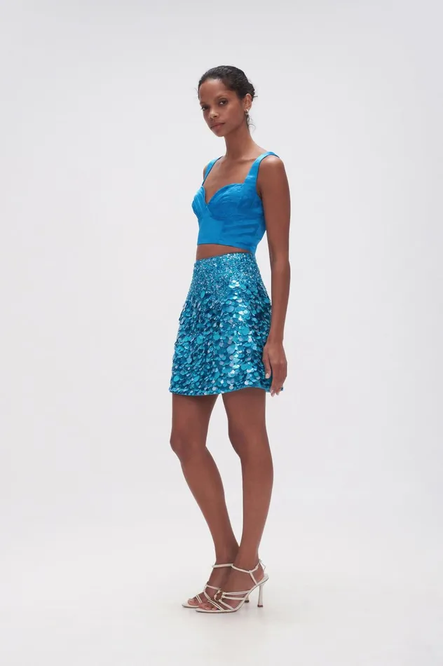 Cherie Sequin Mini Skirt Azure Blue Women Aje Skirts