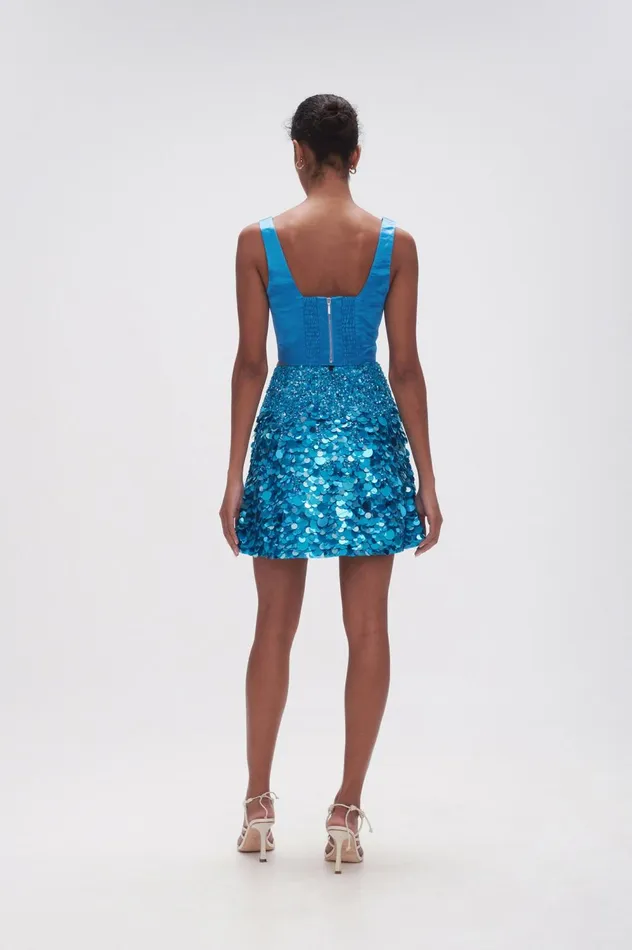 Cherie Sequin Mini Skirt Azure Blue Women Aje Skirts