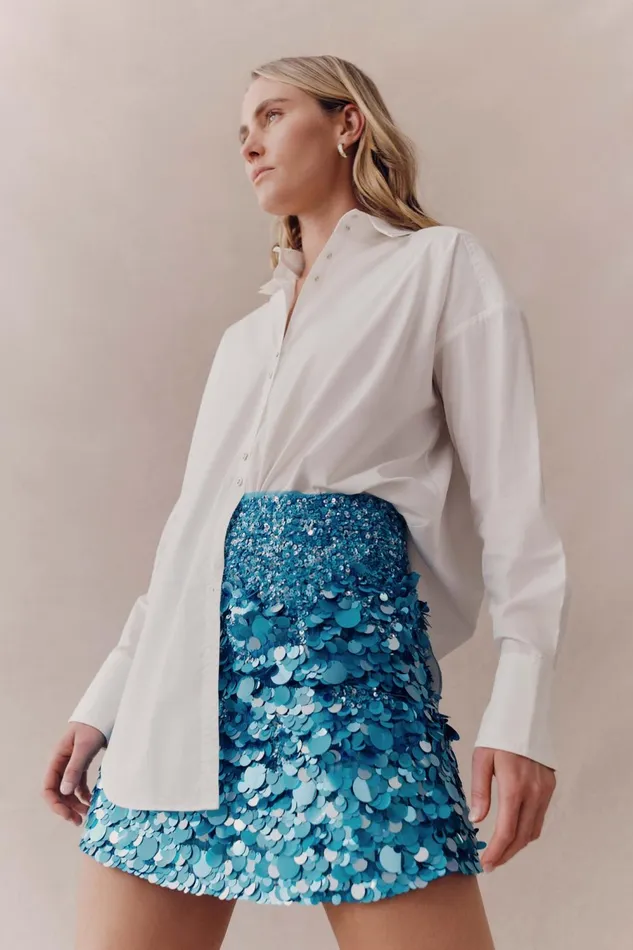 Cherie Sequin Mini Skirt Azure Blue Women Aje Skirts